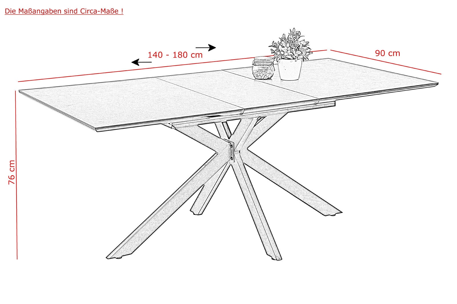 Esstisch CHANDLER 140-180 x 90/76 cm anthrazit/schwarz/Keramikoptik