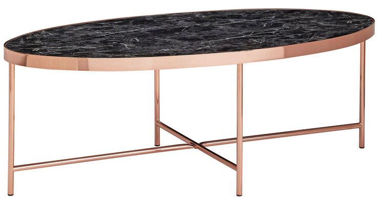 Couchtisch 110 x 56 cm Kupferfarbig/ Marmor Optik Schwarz