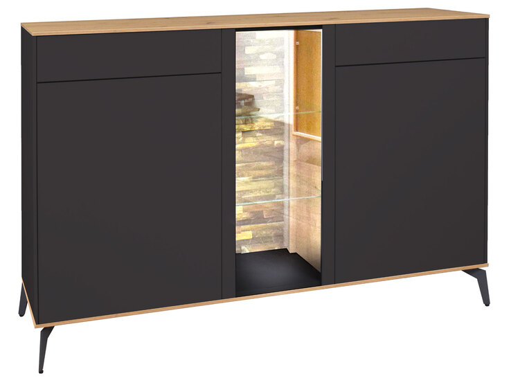 Sideboard COMO 159 x 90 cm Anthrazit matt Lack/Asteiche-Dekor