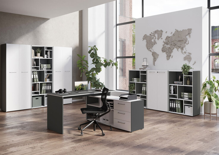 Aktenschrank PASADENA 75 x 196 cm Graphit/ Weiß