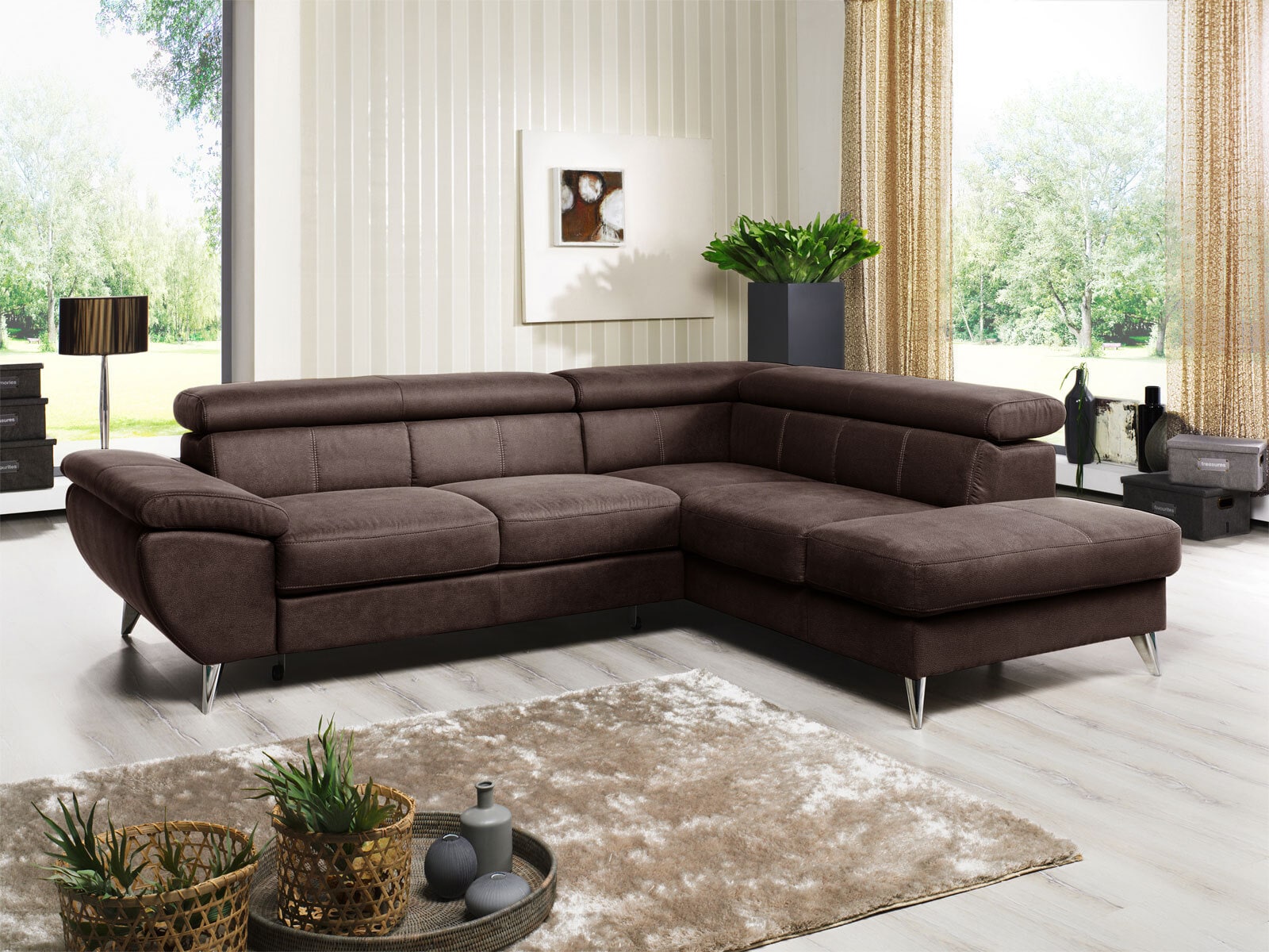 Ecksofa HALLS CREEK mit Schlaffunktion links 260 x 207 cm Stoffbezug chocolatebraun