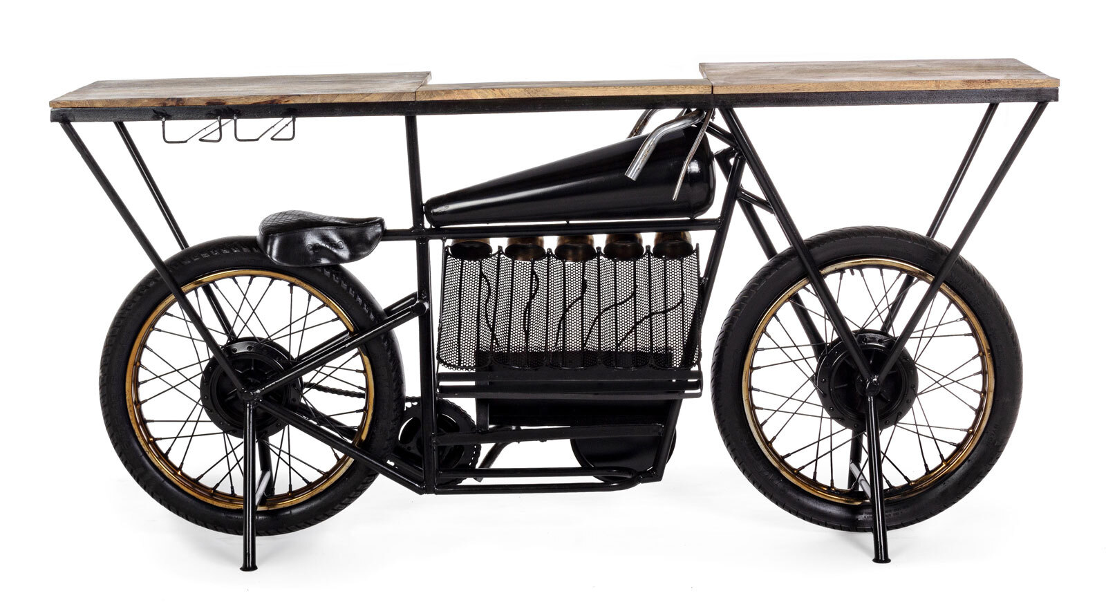 INTERhome Bar MOTORRAD REPLICA 183 x 89 cm Schwarz/Mangoholz