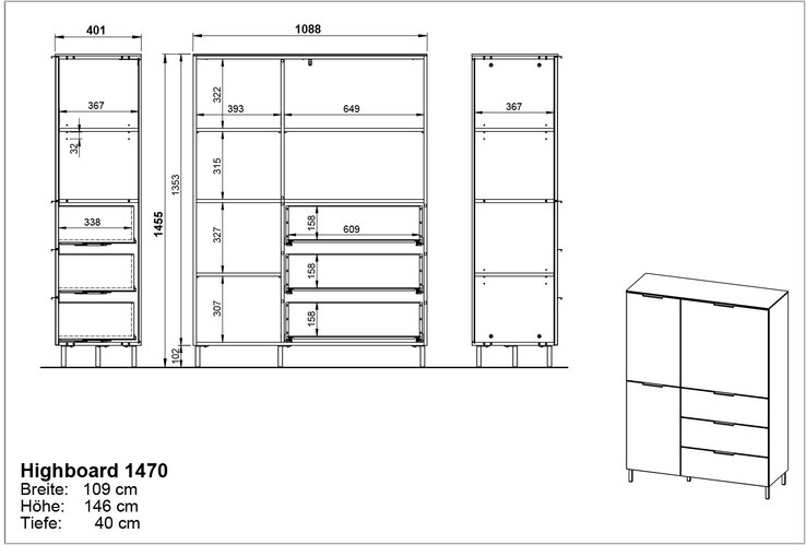 Highboard CALIFORNIA Graphit/ Navarra-Eiche