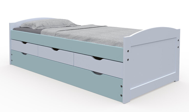 Stauraum-/Funktionsbett KILIAN 90 x 200 cm weiß/ pastellgrün