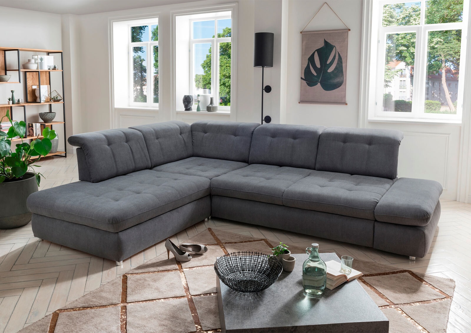 Ecksofa JUNA 229 x 296 cm aschgrau