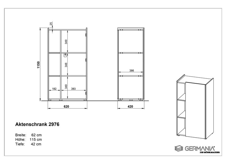 Aktenschrank BELLA 62 x 115 cm Graphit/ Eiche