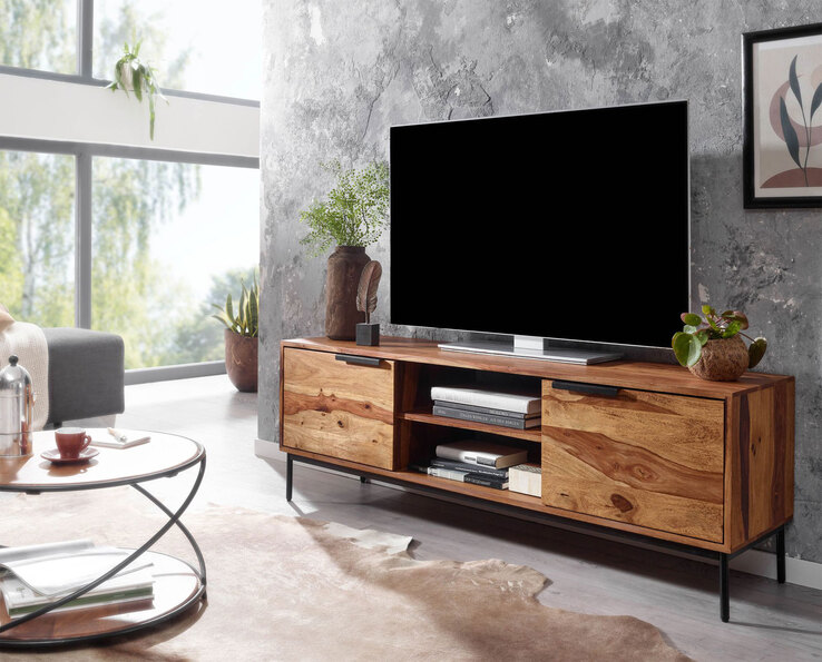 TV-Lowboard 147 x 51 cm Schwarz/ Sheesham massiv