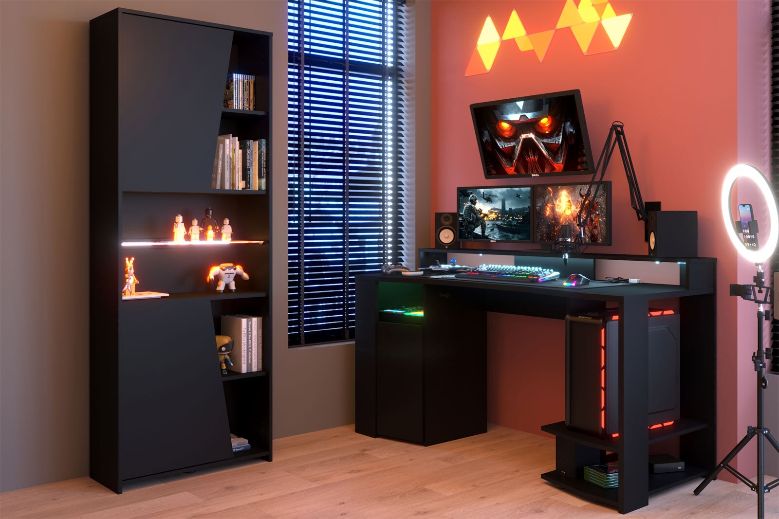 Parisot Gamertisch und Regal mit LED Beleuchtung schwarz