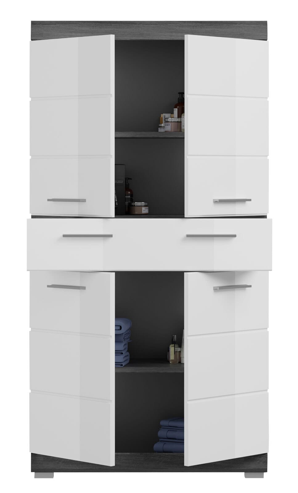 Highboard SCOUT 74 x 141 cm grau/ weiß Hochglanz