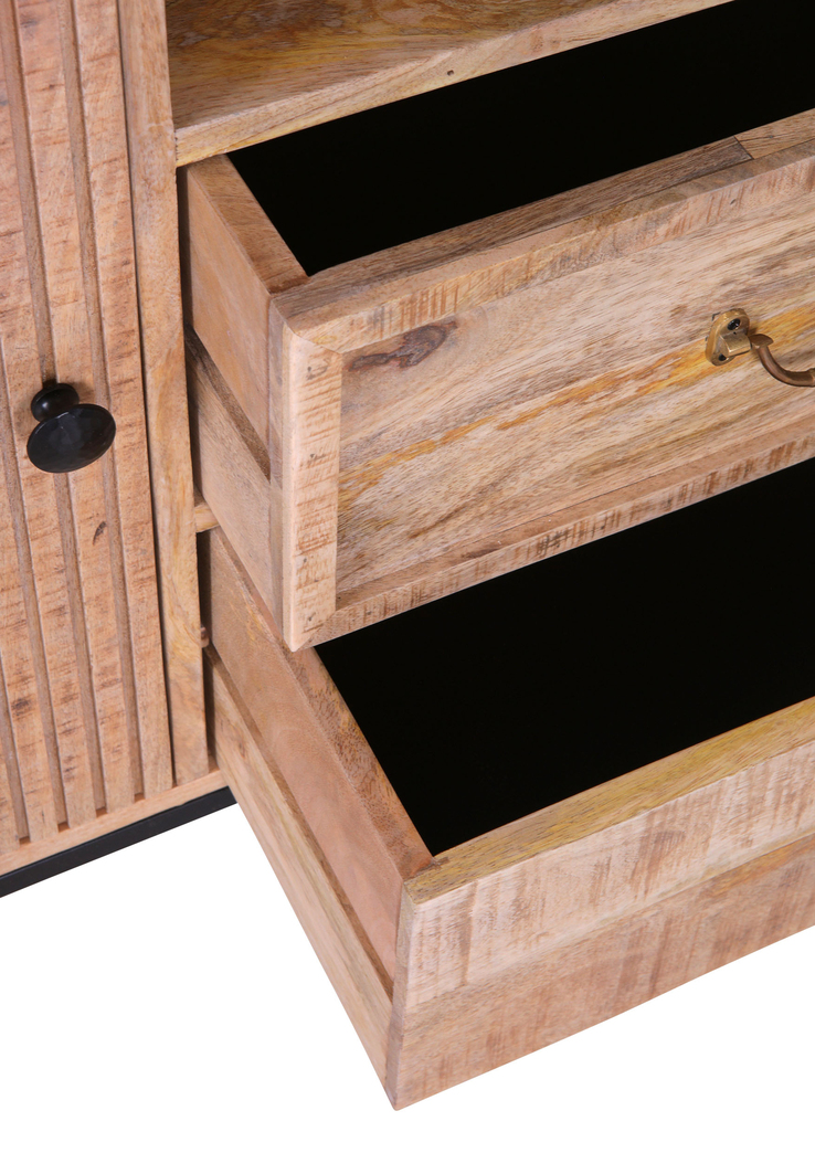 INTERhome Highboard NEMESIS 95 x 142 cm Mango massiv natur/Metallgestell schwarz