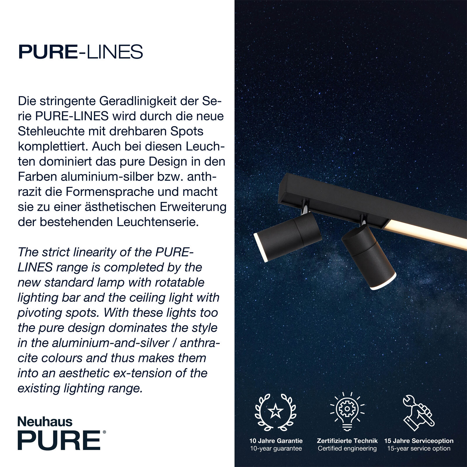 Paul Neuhaus LED Deckenlampe mit 4 Spots PURE-LINES anthrazit