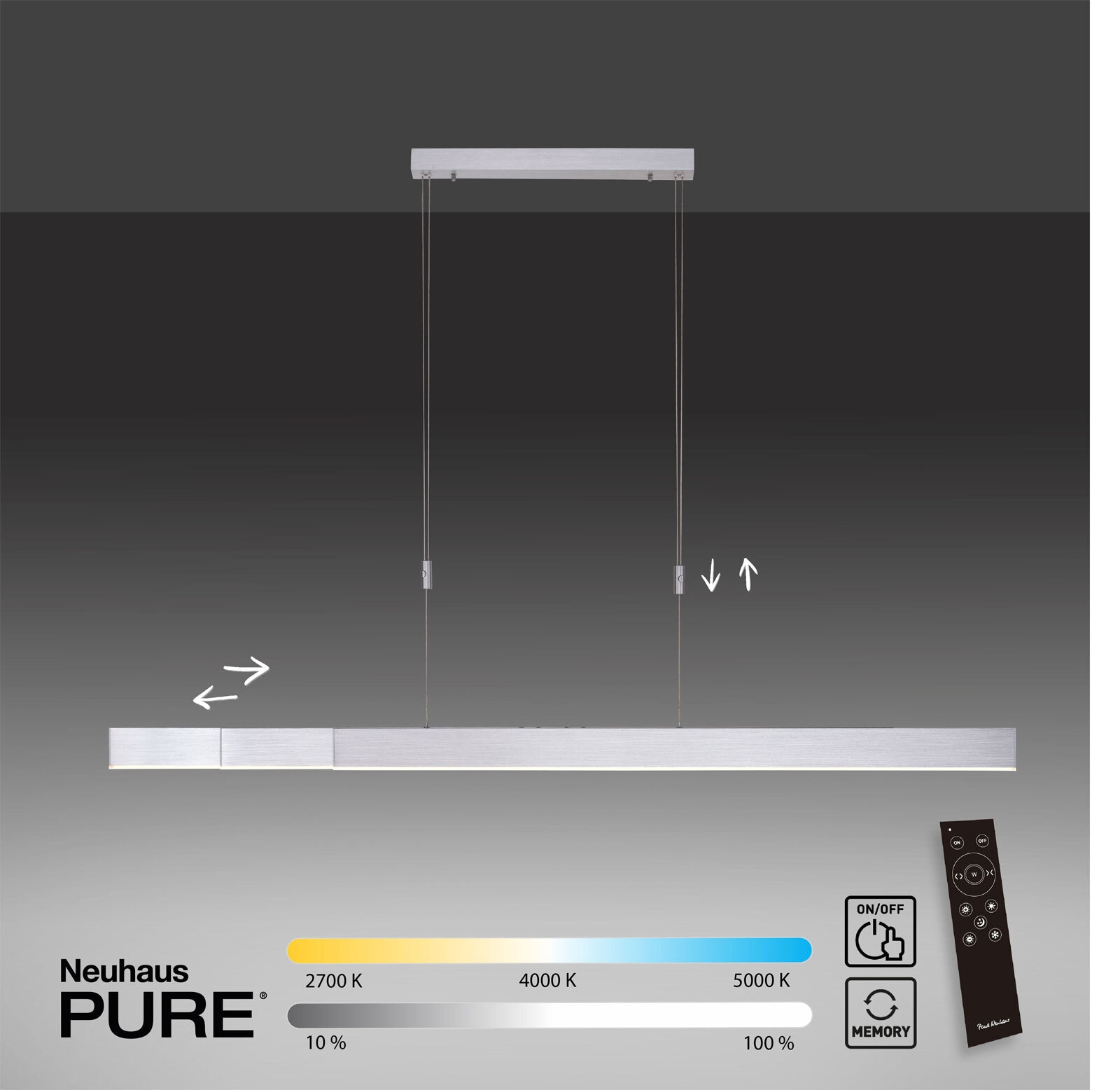 Paul Neuhaus LED Balkenpendel PURE-MOTO alufarbig