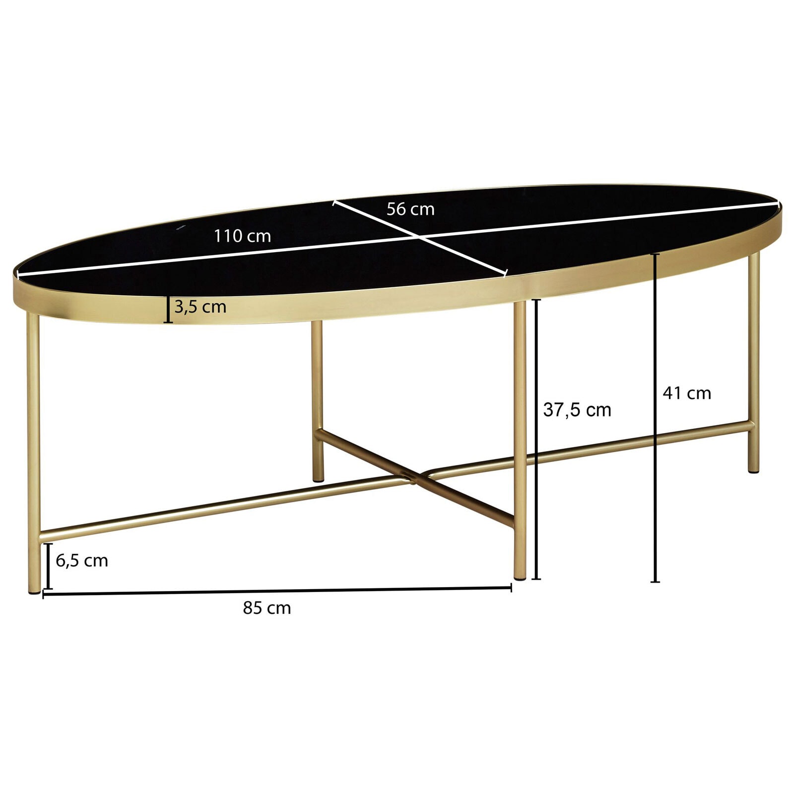 Couchtisch 110 x 56 cm Goldfarbig/ Schwarz