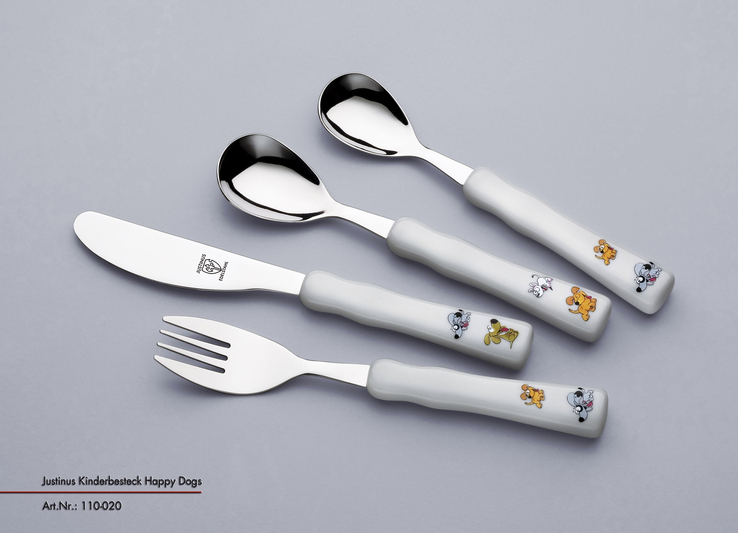 JUSTINUS Kinderbesteck-Set HAPPY DOGS 4-teilig Edelstahl