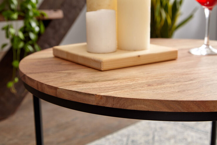Couchtisch rund 60 cm Schwarz/ Akazie massiv