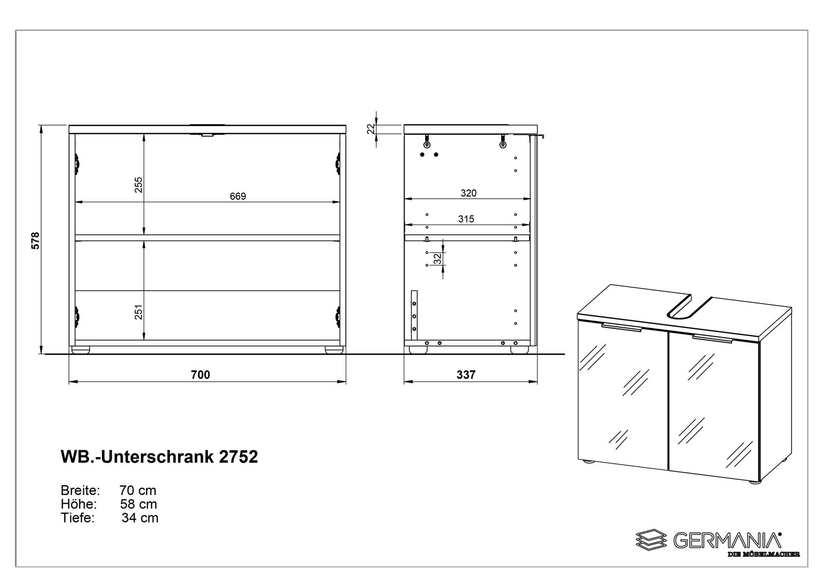 CASAVANTI Waschbeckenunterschrank CARA weiß/braun