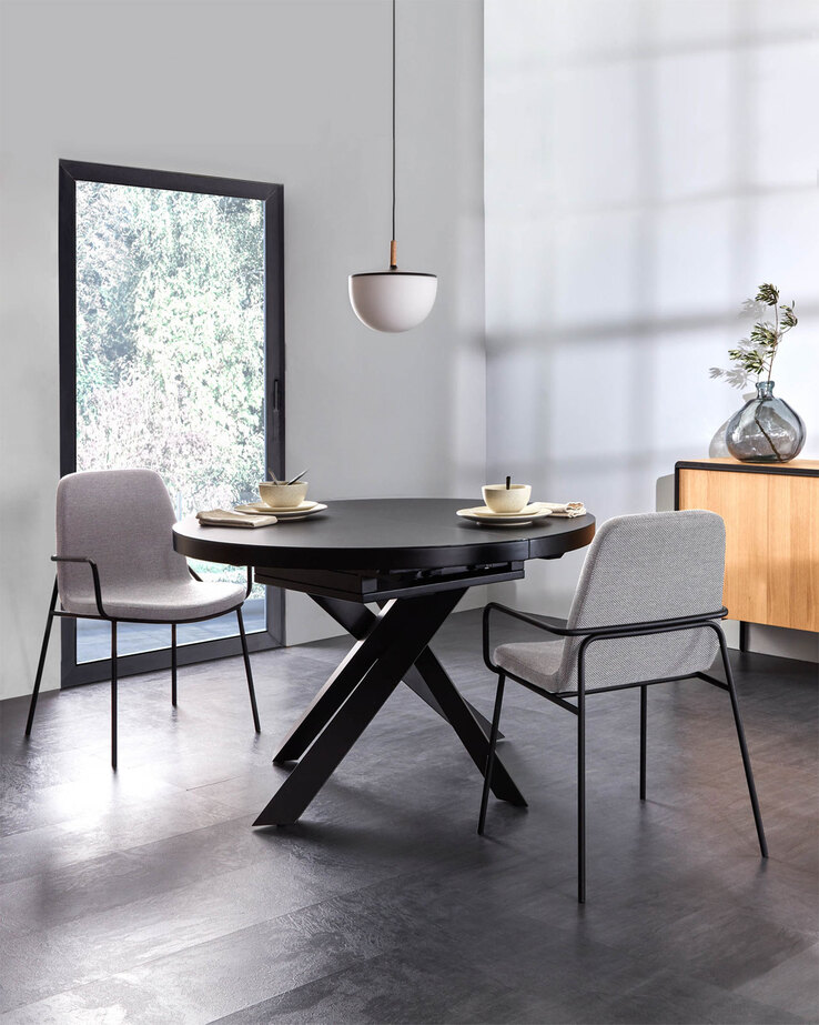 Kave Home Esstisch rund VASHTI 120-160 x 120 cm stahl /Glas