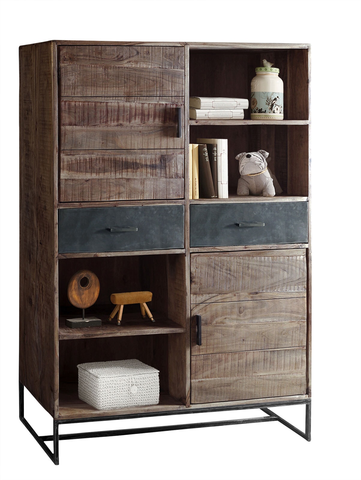 Highboard JOHNSON 165 x 118 x 40 cm Holz Akazie braun/grau