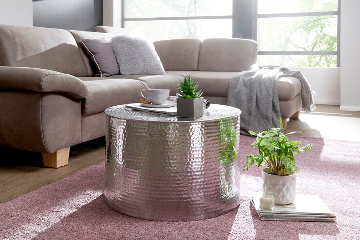 Couchtisch rund 61 cm Silberfarbig