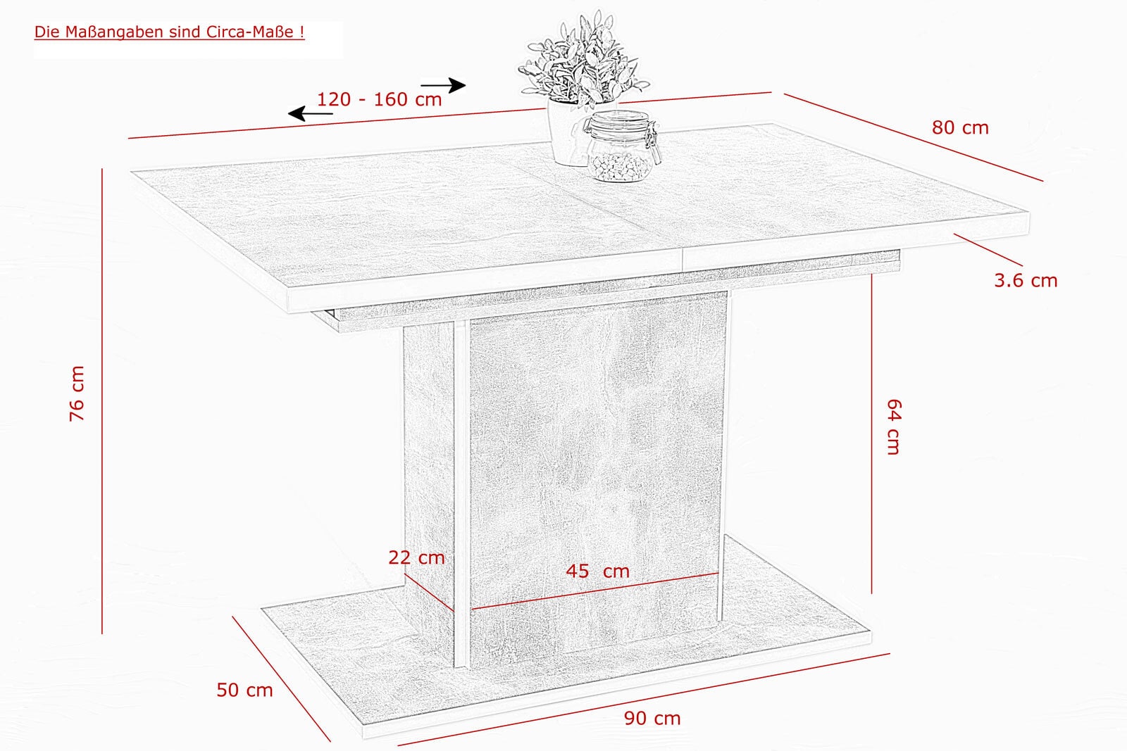 Esstisch ALICE T 120-160 x 80 cm betongrau 