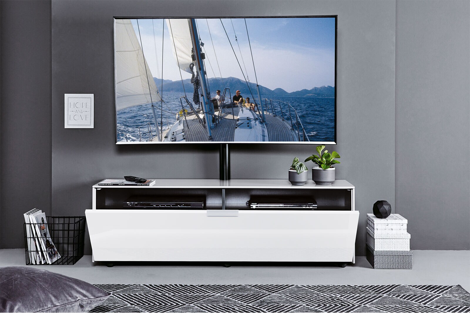 TV-Möbel Weiß matt/Weißglas