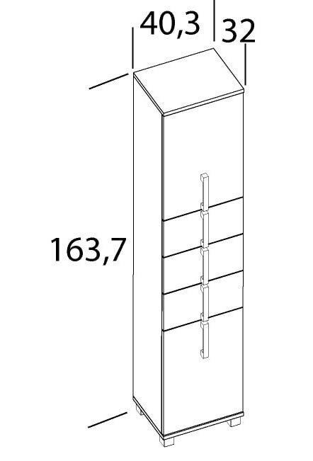 Hochschrank LUCA 40,3 x 163,7 cm weiß/ Eiche Landhaus