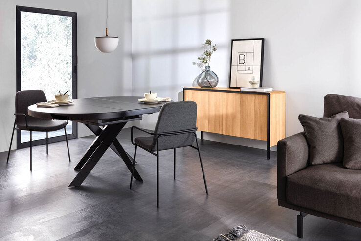 Kave Home Esstisch rund VASHTI 120-160 x 120 cm stahl /Glas