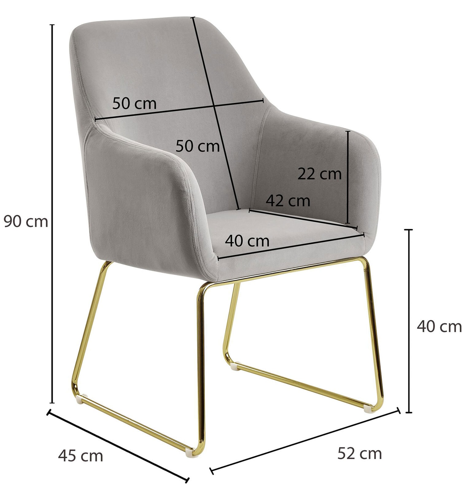 Esszimmerstuhl 52 x 90 cm hellgrau / goldfarbig 