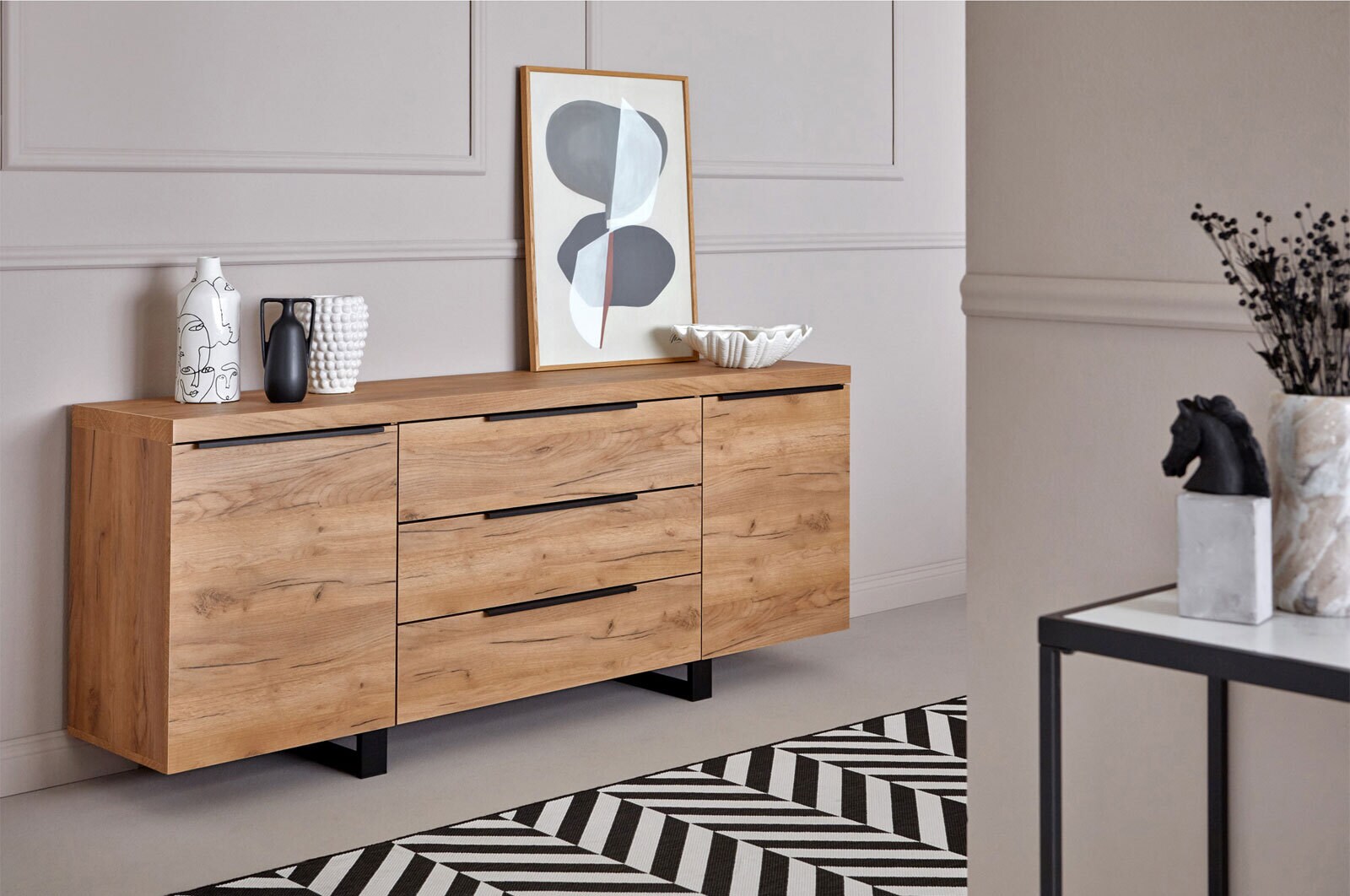 Sideboard ASPEN 180 x 74 cm Kerneiche/ schwarz