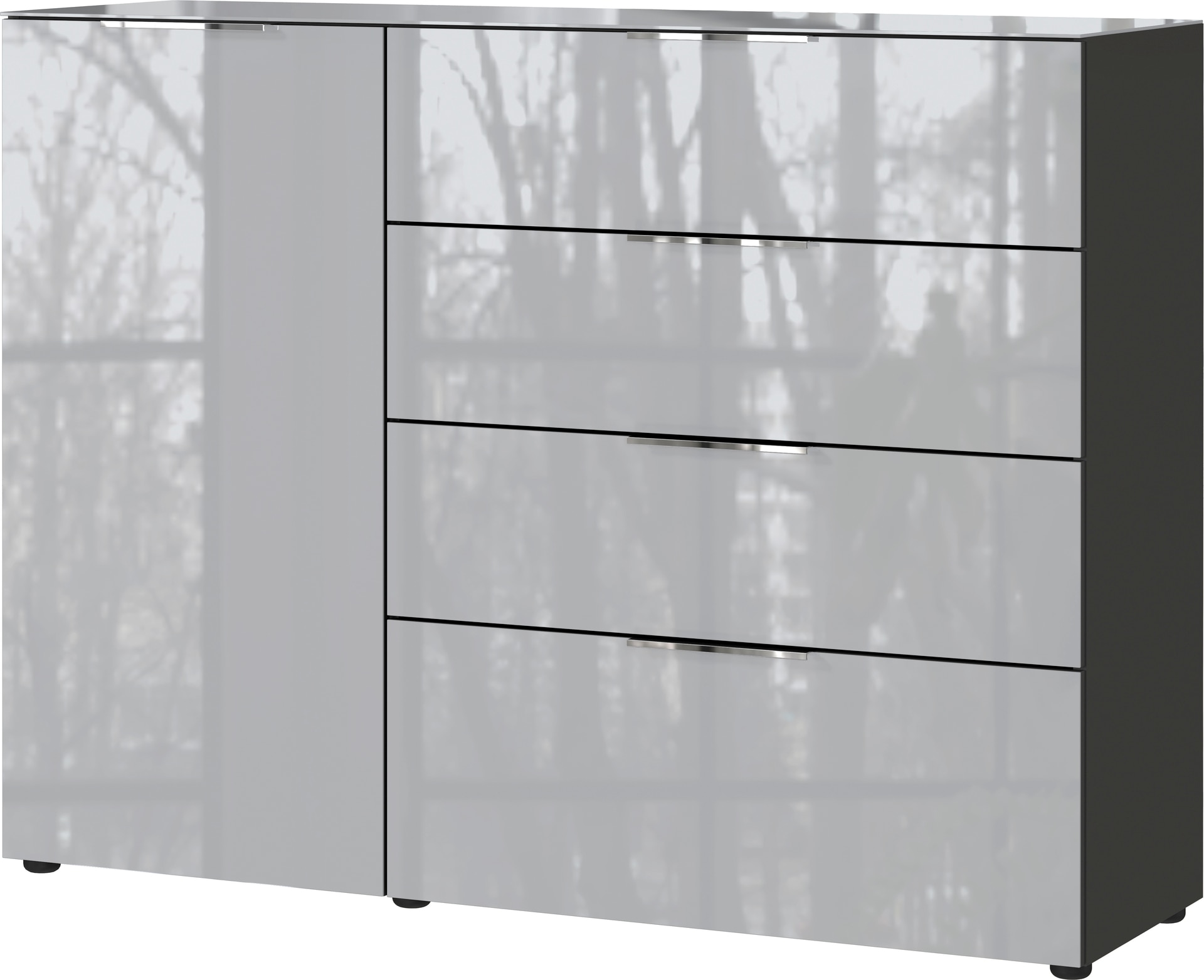 Sideboard OAKLAND 134 x 102 cm Glas graphit/silbergrau