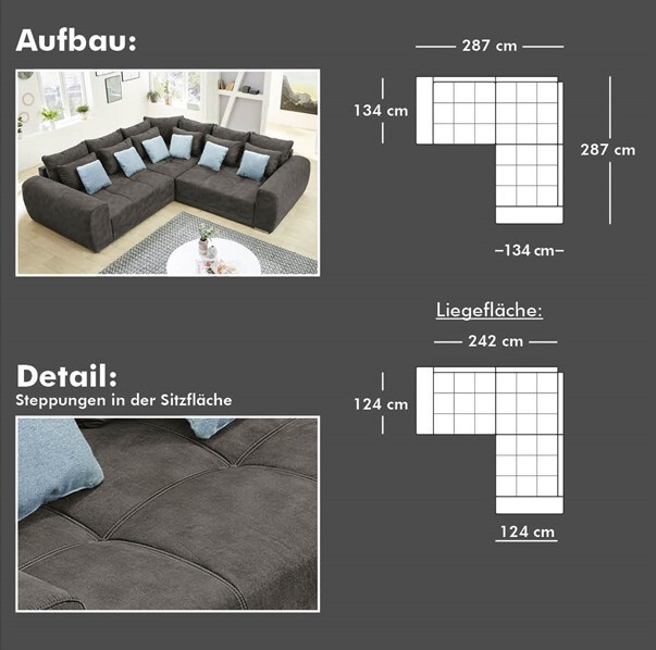 PHILL HILL Ecksofa SOLEO Dunkelgrau ca. 287 x 287 cm