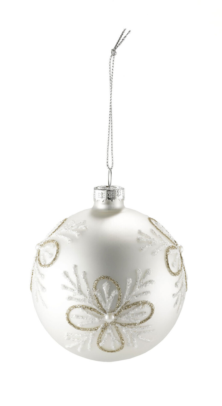 casaNOVA Weihnachtskugel 8 cm silberfarbig matt /Glitzer weiß & goldfarbig