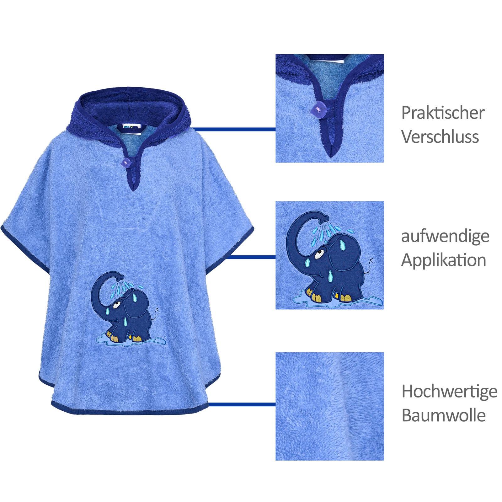 Smithy Badeponcho ELEFANT 55 x 70 cm blau