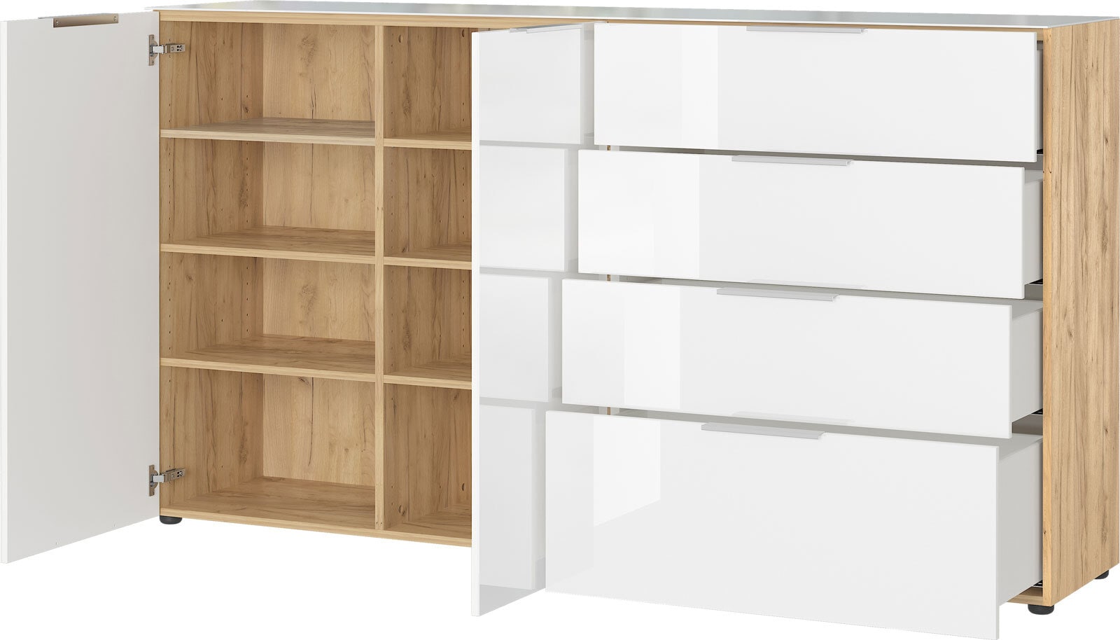 CASAVANTI Sideboard OAKLAND 184 x 102 cm Glas Weiß/Navarra-Eiche-Dekor