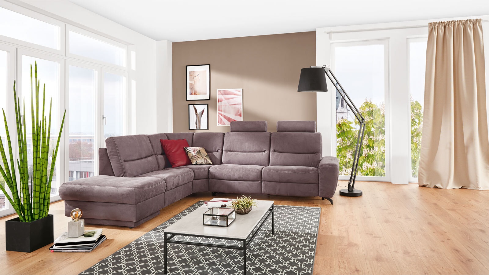 himolla Ecksofa 284 x 246 cm Stoffbezug Rauchgrau