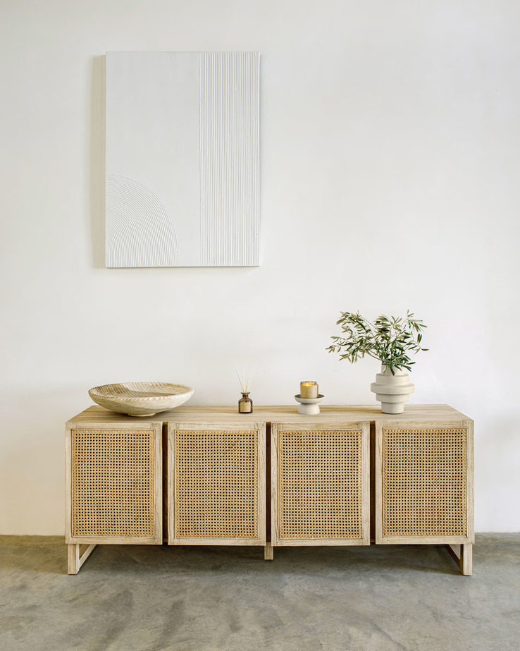 Kave Home Sideboard REXIT Zedrachholz massiv/Rattan 180 x 70 cm