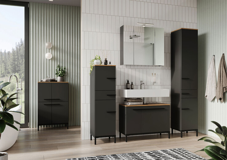 Kommode YONKERS 60 x 97 cm Graphit/ Navarra Eiche