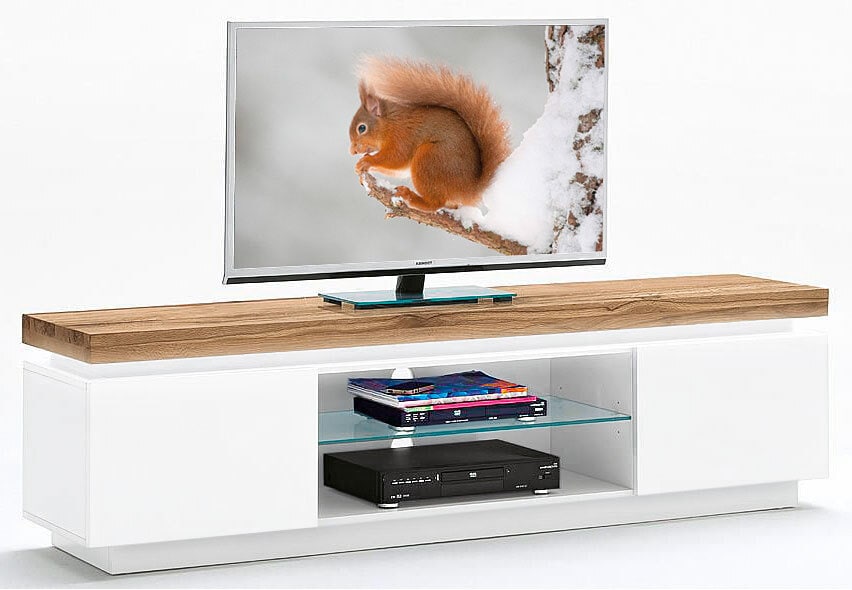 TV-Möbel ROMINA Lack Weiß matt/Asteiche massiv ca. 175 x 49 x 40 cm 