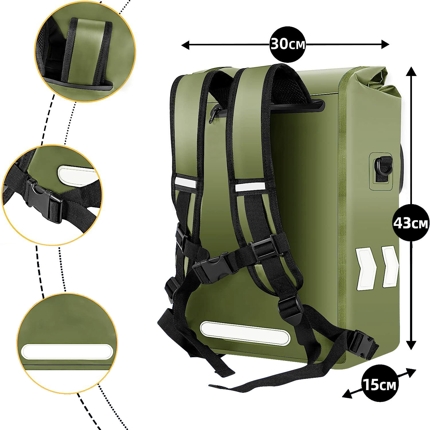 Rucksack 3 in 1 Gepäckträgertasche 28 Liter Army Green