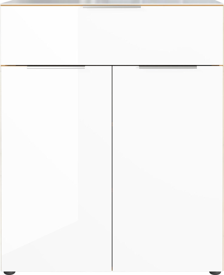 CASAVANTI Kommode OAKLAND 83 x 102 cm Glas Weiß/Navarra-Eiche-Dekor
