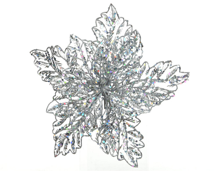 Kunstblume Weihnachtsstern POINSETTA silberfarbig