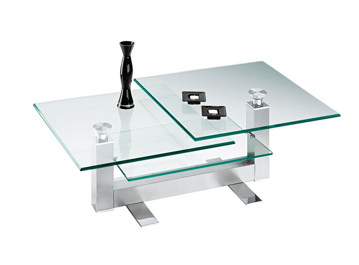 Couchtisch LAS VEGAS Nickel matt/Glasplatte ca. 70 x 47-42 x 70 cm