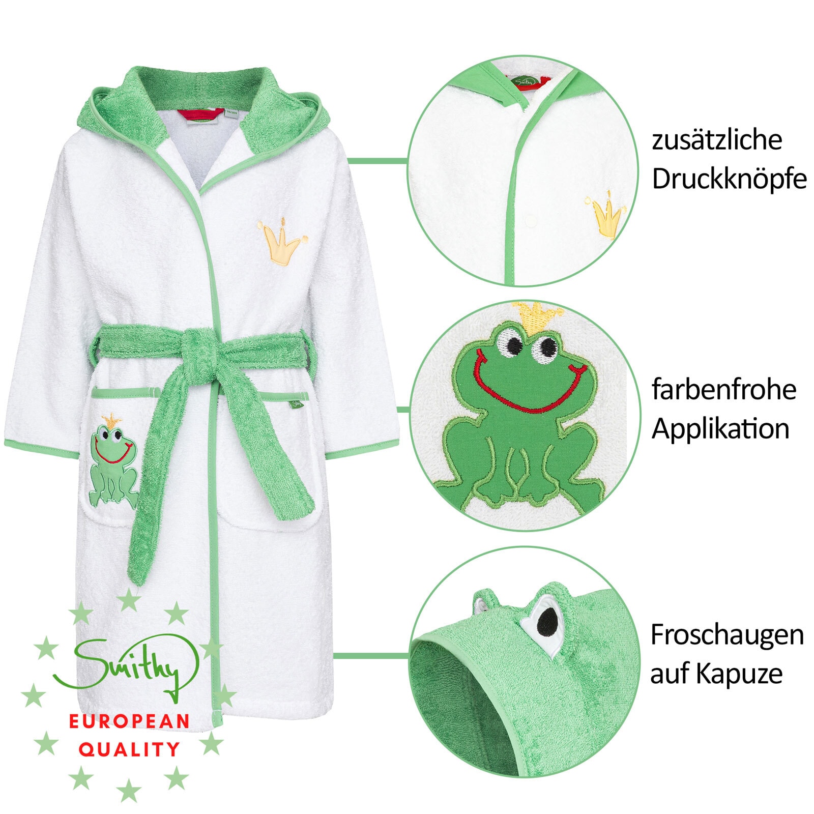 Smithy Bademantel FROSCHKÖNIG 98/104 weiß/grün