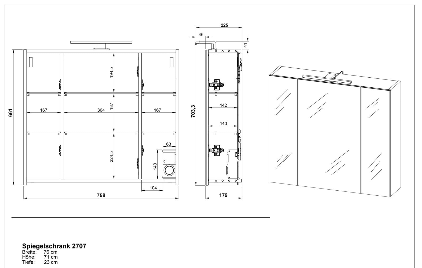 CASAVANTI Spiegelschrank ZINO 76 x 75 cm Navarra Eiche