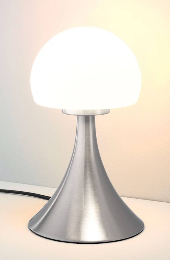casaNOVA LED Tischlampe PILZ nickelfarbig /Glas weiß