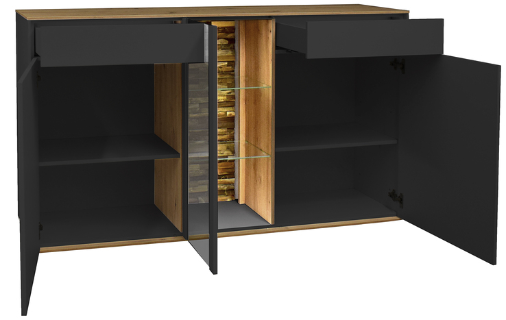 Sideboard COMO 159 x 90 cm Anthrazit matt Lack/Asteiche-Dekor