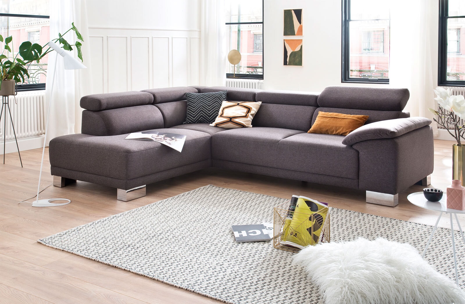 Ecksofa AKRON 205 x 270 cm Stoffbezug espressobraun