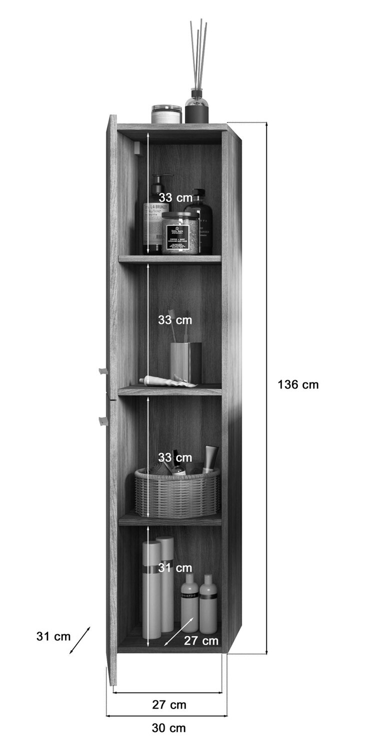 Bad Hängeschrank YORK 30 x 136 cm Rauchsilber grau