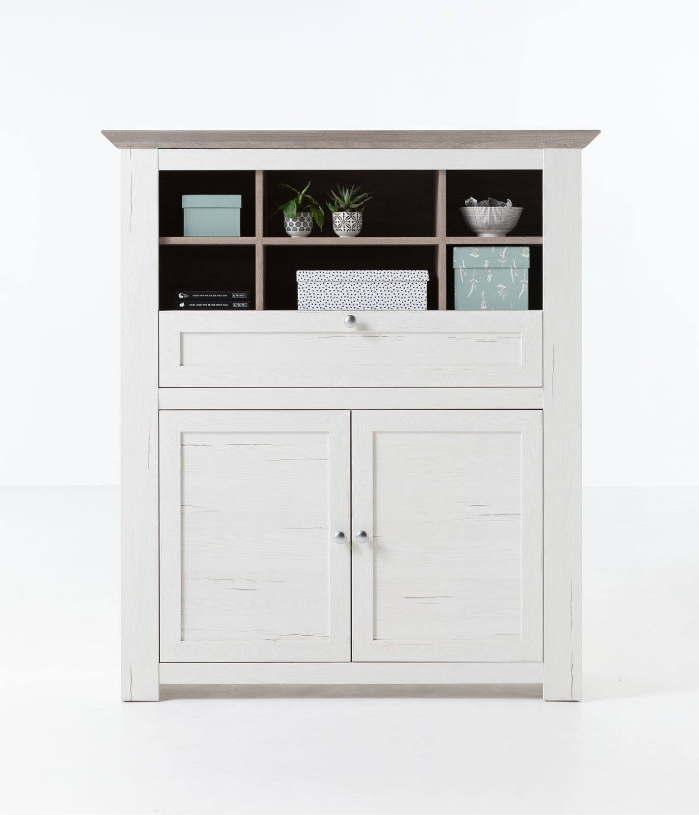 LIV'IN Highboard MARBELLA 116 x 135 cm weiß/ braun offen