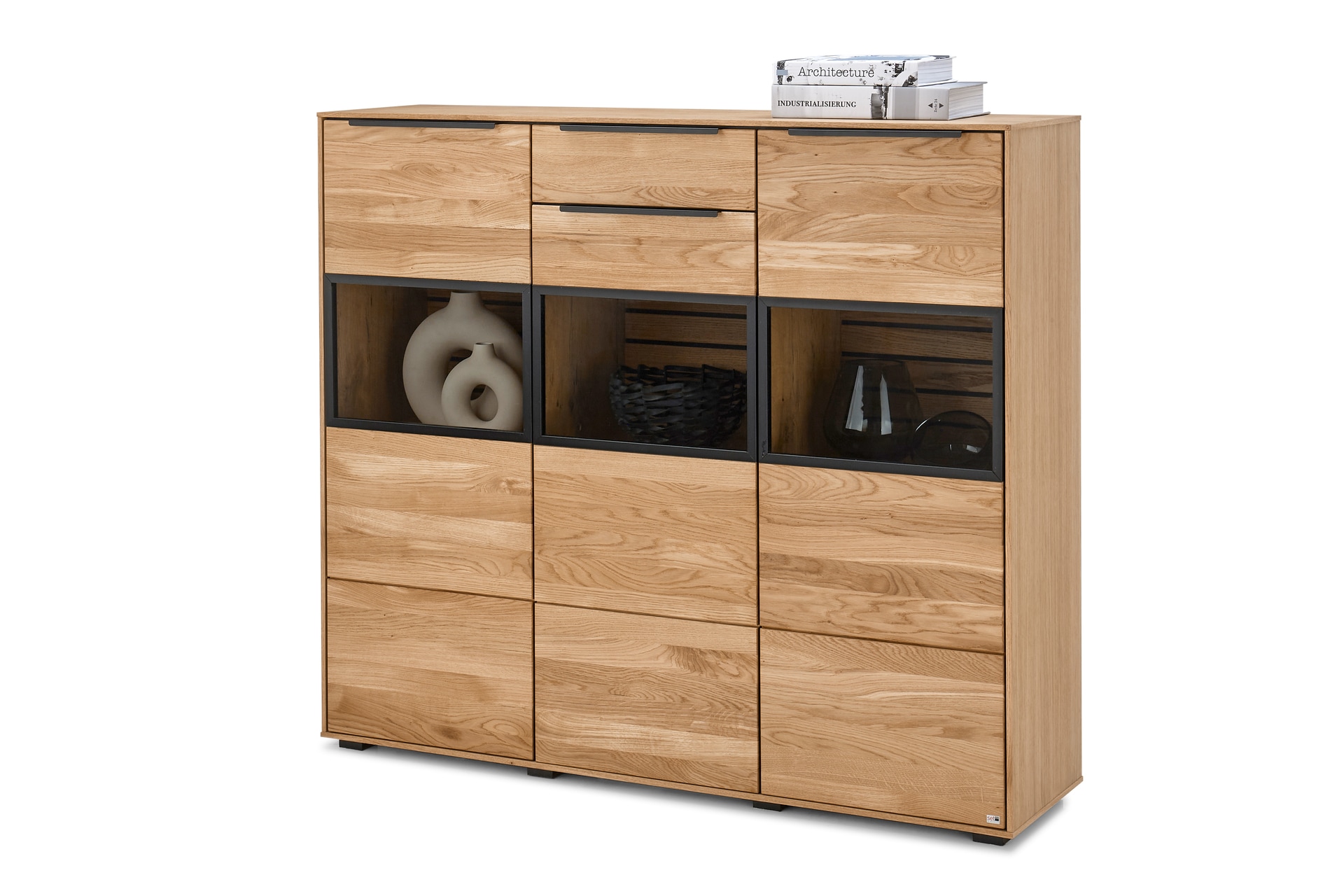 set one by Musterring Highboard JACKSON 150 x 130 cm Eiche massiv/Korpus Eiche furniert